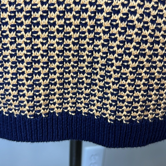 TALBOTS Basketweave Sweater M Petite Open Knit Cotton Navy Camel Neutral Classic - Picture 15 of 17